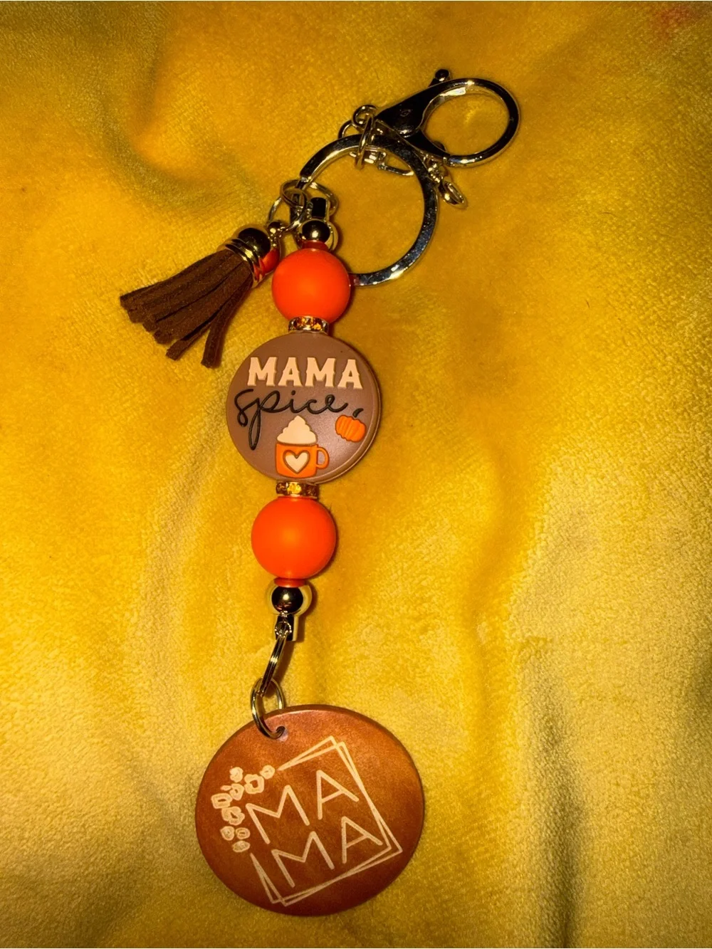 Mama Spice Orange & Brown Tassel Keychain - Women Accessories